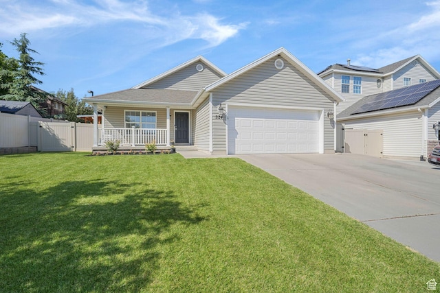 224 W Apple Ave, Saratoga Springs, UT 84045 - ranch-style home with an attached garage, driveway, a porch, and a gate