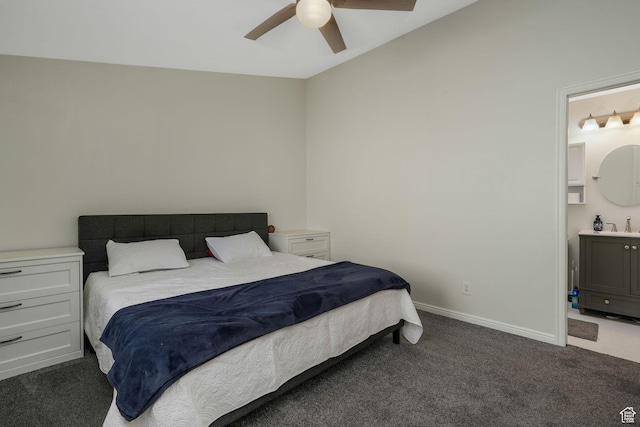 224 W Apple Ave, Saratoga Springs, UT 84045 - carpeted bedroom with lofted ceiling, ensuite bath, and ceiling fan