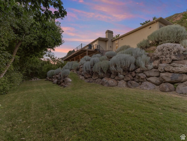 2960 E Oak Park Ln S, Holladay, UT 84117 - view of green lawn featuring a deck and stairs