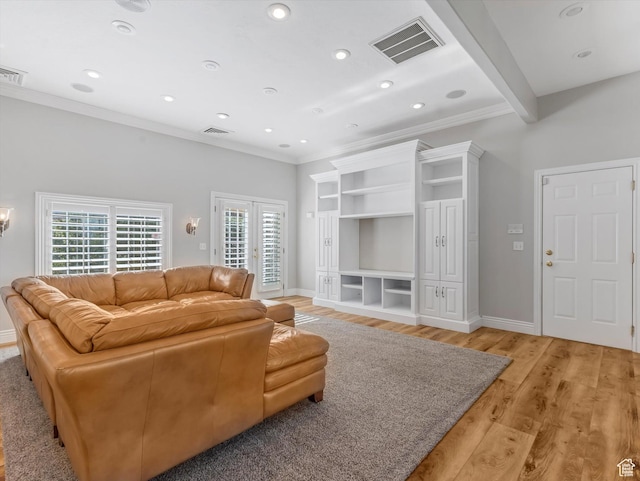 2960 E Oak Park Ln S, Holladay, UT 84117 - living room featuring ornamental molding, light wood-style floors, and recessed lighting