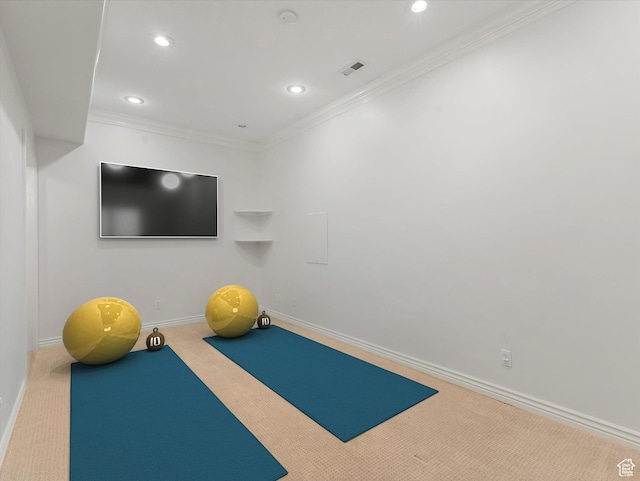 2960 E Oak Park Ln S, Holladay, UT 84117 - workout room featuring carpet, recessed lighting, and ornamental molding