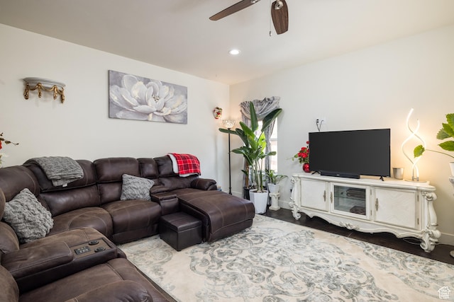 1018 S Valley View Ct, Moab, UT 84532 - living area with ceiling fan, wood finished floors, and recessed lighting