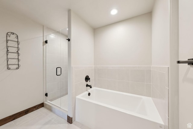 14482 N Buck Horn Trl Unit 50A, Heber City, UT 84032 - full bath featuring a garden tub, a shower stall, tile patterned floors, and recessed lighting