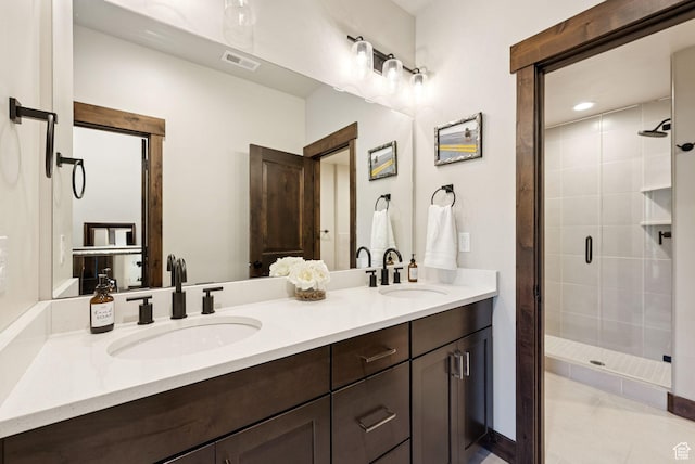 14482 N Buck Horn Trl Unit 50A, Heber City, UT 84032 - bathroom with a stall shower, double vanity, and tile patterned floors
