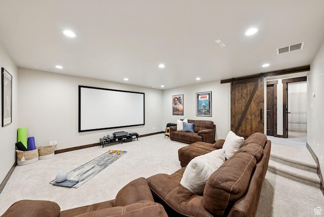 14482 N Buck Horn Trl Unit 50A, Heber City, UT 84032 - cinema room with carpet flooring, recessed lighting, and a barn door