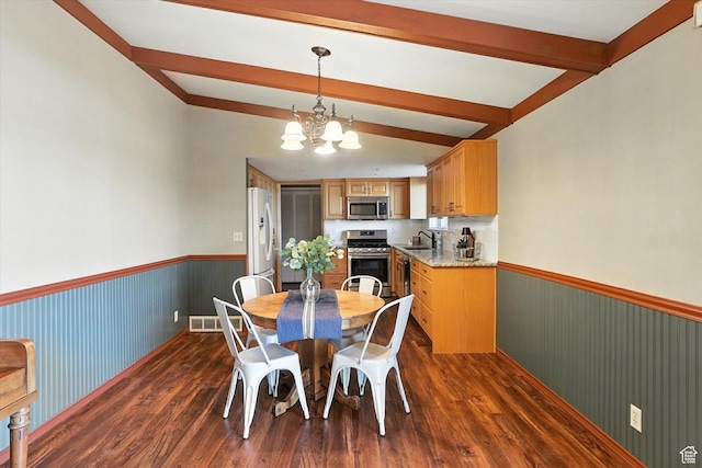 80 S 6000 W, Mendon, UT 84325 - dining room with a wainscoted wall, a chandelier, and dark wood finished floors