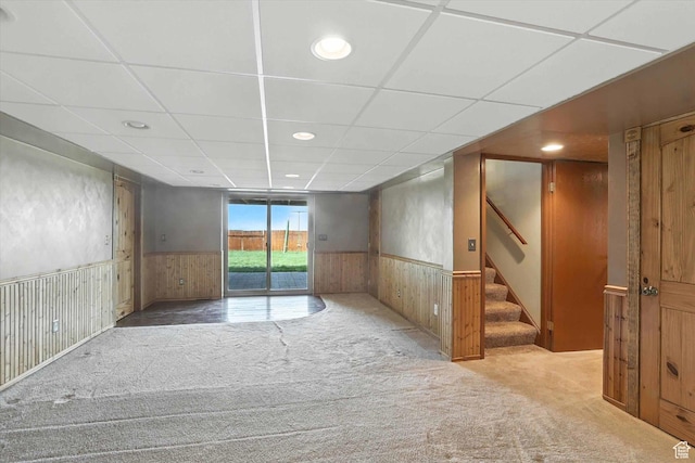 80 S 6000 W, Mendon, UT 84325 - spare room featuring a wainscoted wall, carpet, stairs, a drop ceiling, and recessed lighting