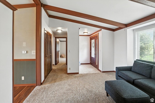 80 S 6000 W, Mendon, UT 84325 - living area featuring light colored carpet and beam ceiling