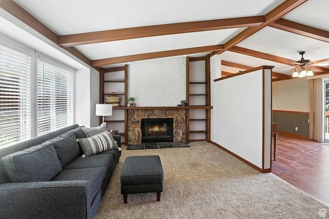 80 S 6000 W, Mendon, UT 84325 - living area featuring a stone fireplace, carpet floors, and ceiling fan