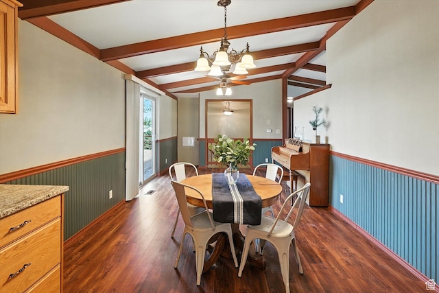 80 S 6000 W, Mendon, UT 84325 - dining area featuring wainscoting, a chandelier, dark wood finished floors, and beam ceiling
