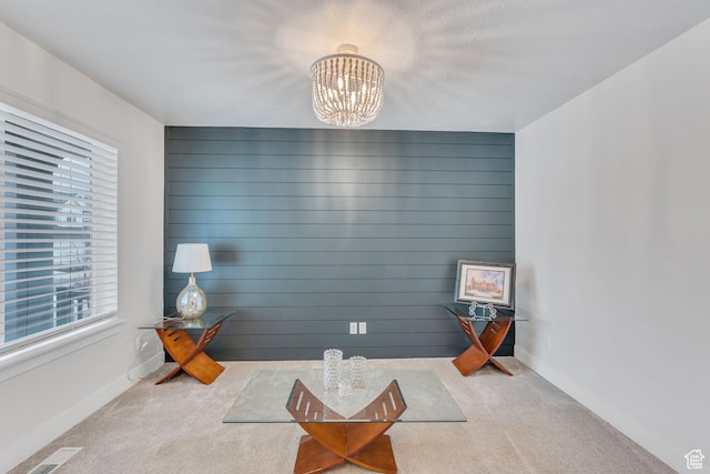 1769 W Stone Gate Dr, Saratoga Springs, UT 84045 - living area featuring a chandelier and carpet flooring