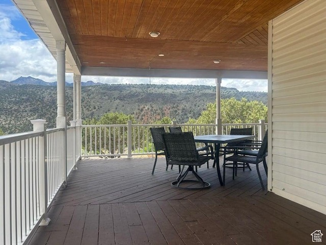 398 E Wells Fargo Rd, Brookside, UT 84782 - wooden deck with outdoor dining space and a mountain view