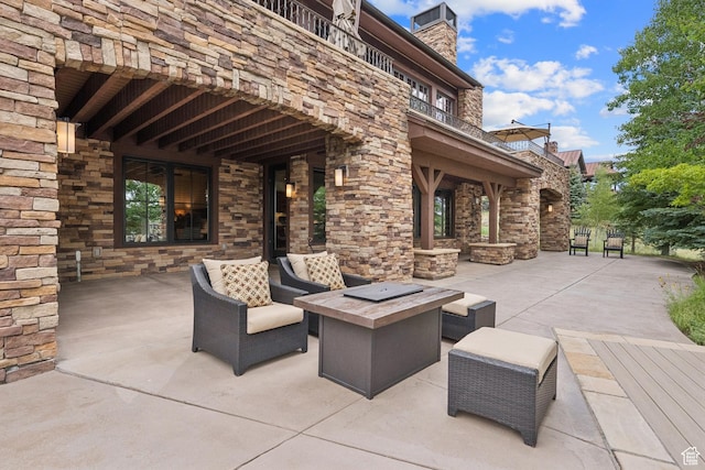 9388 Dye Cabins Dr, Park City, UT 84098 - patio / terrace featuring an outdoor living space with a fire pit and a patio