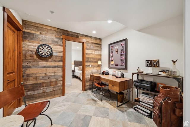 9388 Dye Cabins Dr, Park City, UT 84098 - office featuring wood walls, an accent wall, and recessed lighting