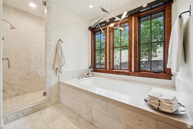 9388 Dye Cabins Dr, Park City, UT 84098 - full bathroom featuring plenty of natural light, a stall shower, a bath, and recessed lighting