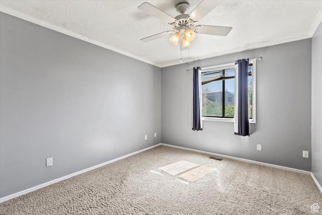 4970 S 4150 W, Roy, UT 84067 - carpeted spare room featuring a textured ceiling, ceiling fan, and ornamental molding