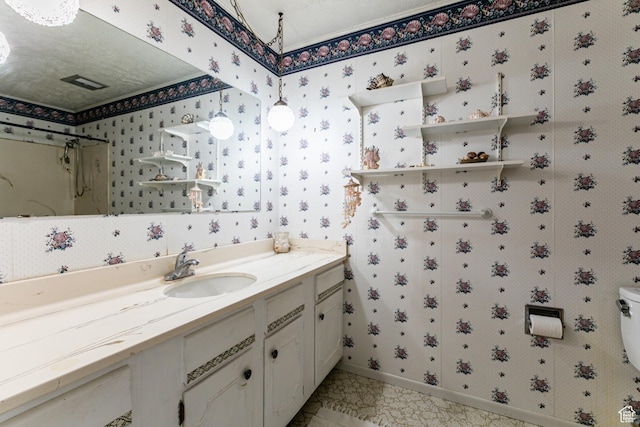 342 E State St, Farmington, UT 84025 - full bath with vanity, a shower, and wallpapered walls