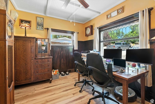 367 W 400 N, Malad City, ID 83252 - office area with wainscoting, ceiling fan, light wood-type flooring, and healthy amount of natural light