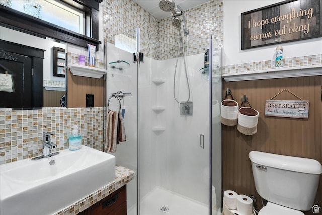 367 W 400 N, Malad City, ID 83252 - bathroom with backsplash, a stall shower, and vanity