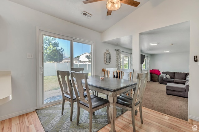 3149 E 1610 S, Spanish Fork, UT 84660 - dining space featuring vaulted ceiling, ceiling fan, and light wood finished floors