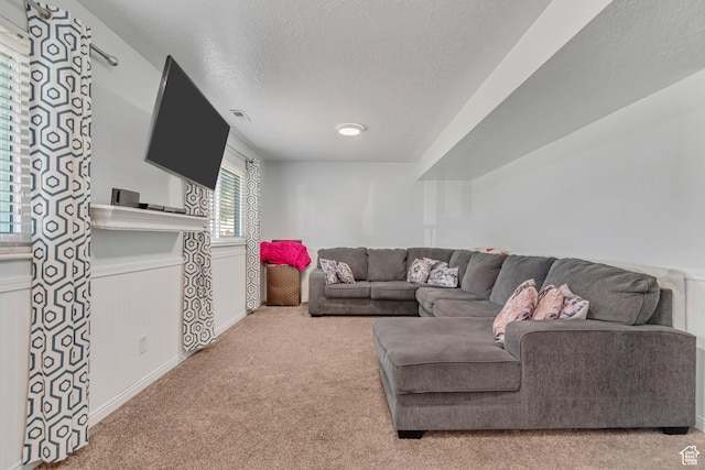 3149 E 1610 S, Spanish Fork, UT 84660 - living room with carpet, a textured ceiling, and wainscoting
