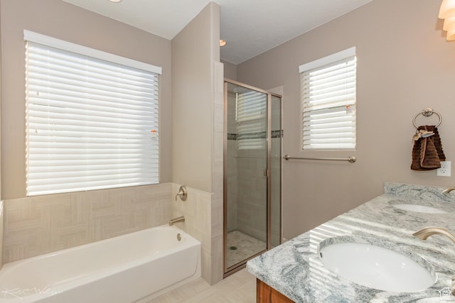 3429 W 175 N, Hurricane, UT 84737 - bathroom with a shower stall, a bath, and double vanity