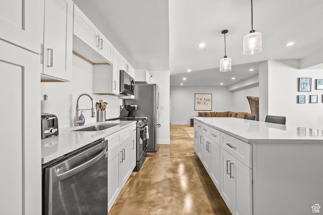 15008 S Springtime Rd, Draper Ut Cnty, UT 84020 - kitchen with appliances with stainless steel finishes, finished concrete floors, recessed lighting, white cabinetry, and light countertops