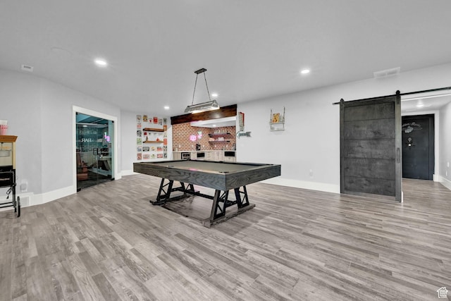 2673 S 4950 W, Taylor, UT 84401 - recreation room with a bar, recessed lighting, wood finished floors, billiards table, and a barn door