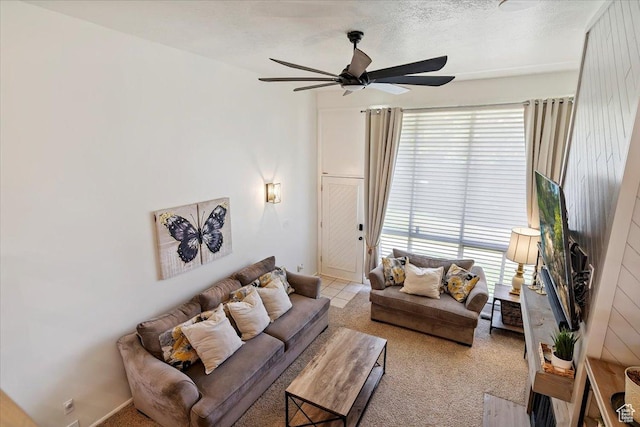 5659 Woodshire Ct, South Ogden, UT 84403 - living area featuring a ceiling fan, healthy amount of natural light, and light carpet