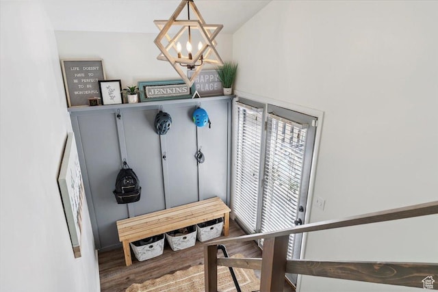5659 Woodshire Ct, South Ogden, UT 84403 - mudroom featuring a chandelier and wood finished floors