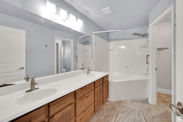 797 E 10 S, American Fork, UT 84003 - full bathroom featuring shower / bathtub combination, double vanity, and marble look tile flooring