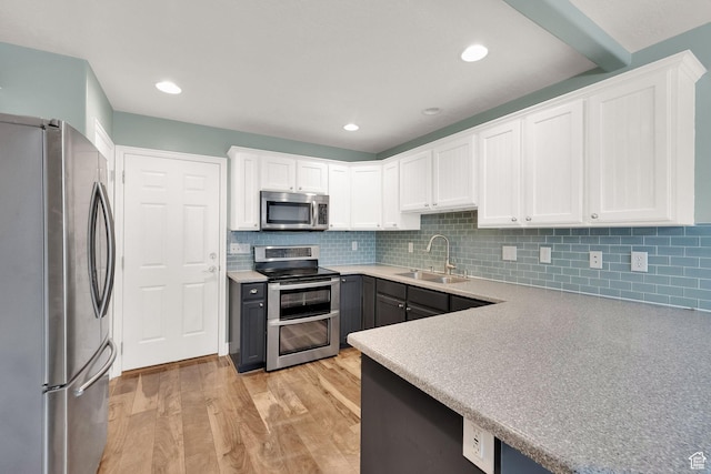 797 E 10 S, American Fork, UT 84003 - kitchen with stainless steel appliances, light wood-type flooring, white cabinetry, tasteful backsplash, and recessed lighting