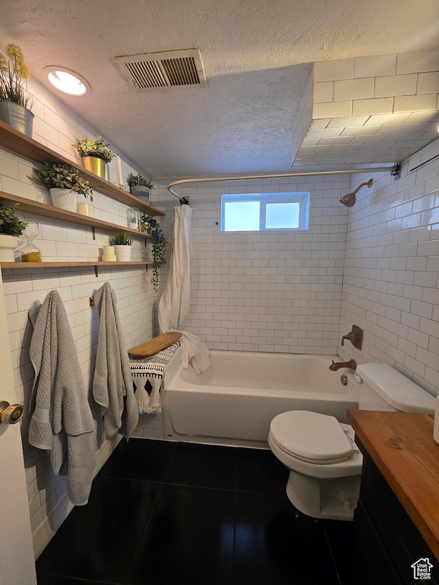 1525 N 1250 W, Provo, UT 84604 - full bathroom with tile patterned flooring, shower / bath combination with curtain, vanity, and a textured ceiling