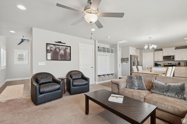 9634 N Red Bridge Rd, Eagle Mountain, UT 84005 - living area with a chandelier, a ceiling fan, and recessed lighting