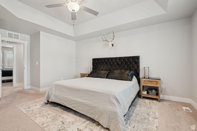 9634 N Red Bridge Rd, Eagle Mountain, UT 84005 - bedroom with carpet, a raised ceiling, and a ceiling fan