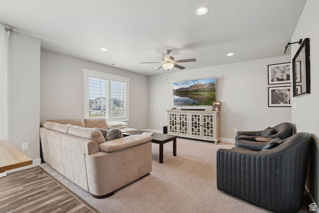 9634 N Red Bridge Rd, Eagle Mountain, UT 84005 - living room featuring a ceiling fan and recessed lighting