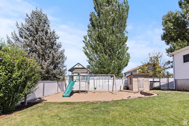 2256 W 1680 N, Clinton, UT 84015 - fenced backyard featuring a playground and a storage shed