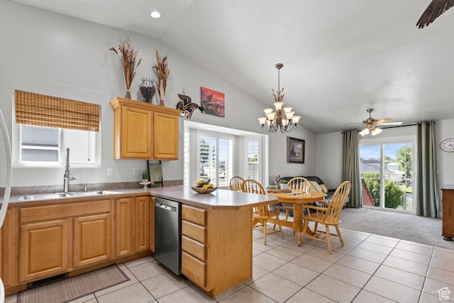 2256 W 1680 N, Clinton, UT 84015 - kitchen with dishwasher, a peninsula, plenty of natural light, light tile patterned floors, and recessed lighting
