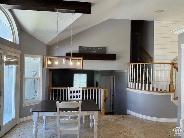 421 S 755 E, Layton, UT 84041 - dining room featuring vaulted ceiling and stairway