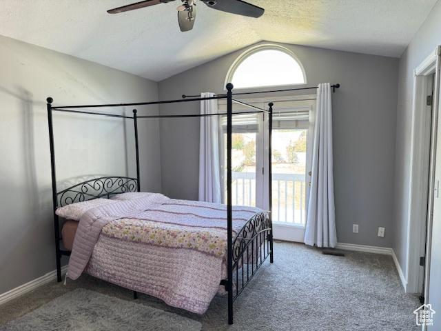 421 S 755 E, Layton, UT 84041 - bedroom with vaulted ceiling, access to outside, carpet, and ceiling fan