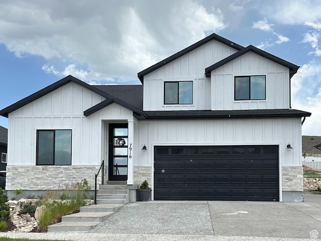 325 S 2800 E Unit 203, Spanish Fork, UT 84660 - modern inspired farmhouse with stone siding, board and batten siding, a garage, and concrete driveway