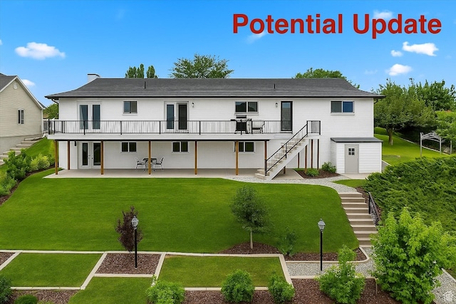 1252 N 100 E, American Fork, UT 84003 - back of property with stairs, french doors, a patio area, a yard, and a wooden deck