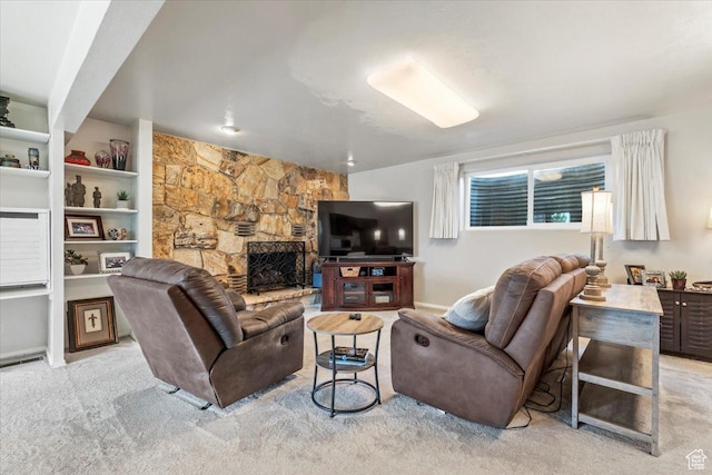 1252 N 100 E, American Fork, UT 84003 - living room featuring light colored carpet and a stone fireplace