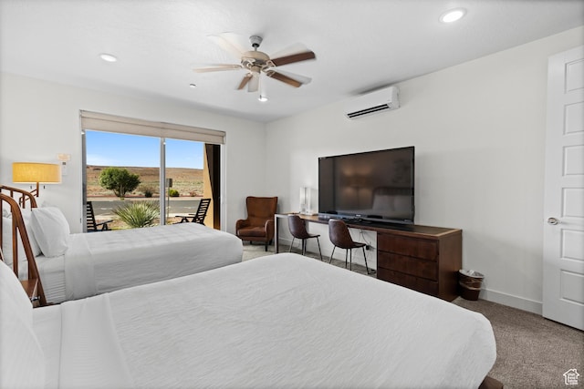 5160 W Villas N Dr N Unit 6-102, Hurricane, UT 84737 - bedroom with an AC wall unit, access to exterior, carpet floors, recessed lighting, and a ceiling fan