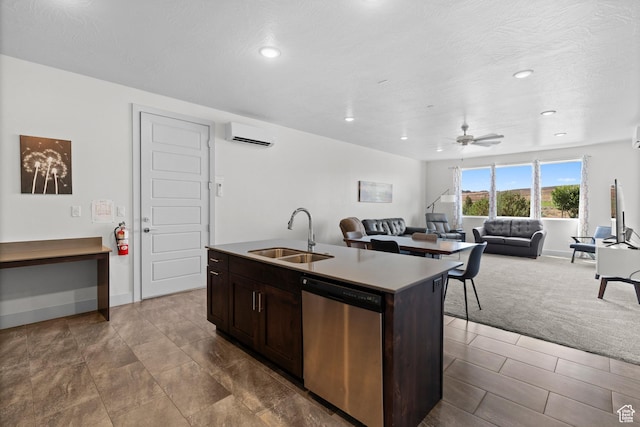 5160 W Villas N Dr N Unit 6-102, Hurricane, UT 84737 - kitchen with dishwasher, a wall mounted air conditioner, recessed lighting, dark brown cabinetry, and ceiling fan