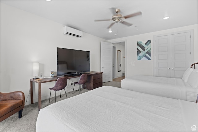 5160 W Villas N Dr N Unit 6-102, Hurricane, UT 84737 - bedroom with a wall unit AC, carpet floors, recessed lighting, ceiling fan, and a closet