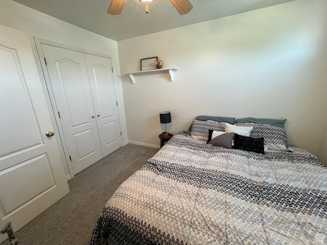 798 W Norway Maple Ct, Payson, UT 84651 - bedroom with dark carpet, a closet, and a ceiling fan