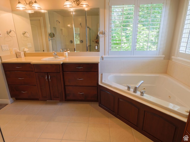 5160 W 5725 S, Hooper, UT 84315 - full bath with a shower stall, a whirlpool tub, vanity, and tile patterned flooring