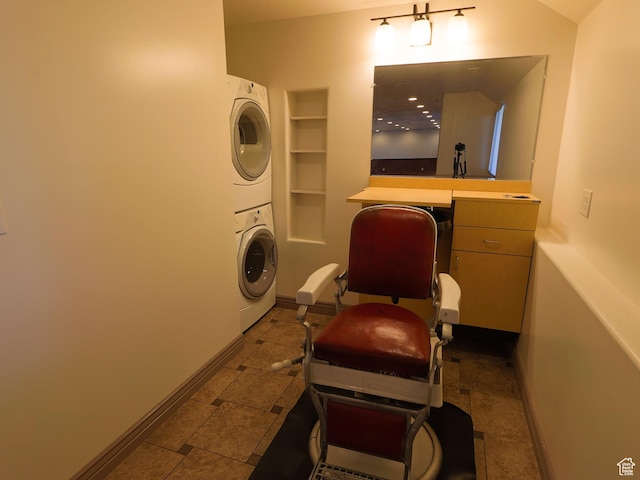 5160 W 5725 S, Hooper, UT 84315 - laundry area with stacked washer / dryer and a desk