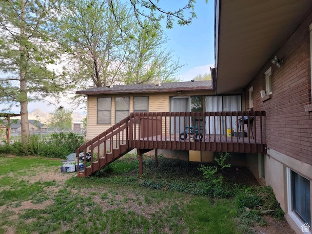 30 N Main St, Aurora, UT 84620 - rear view of house featuring a wooden deck and stairs